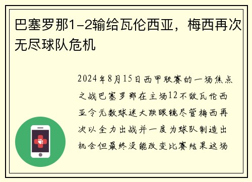 巴塞罗那1-2输给瓦伦西亚，梅西再次无尽球队危机